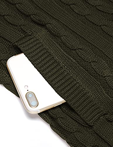 COOFANDY Men's Zip Up Cardigan Sweater Stand Collar Slim Fit Cable Knit Full Zip Sweater Jacket with Pockets Light Brown