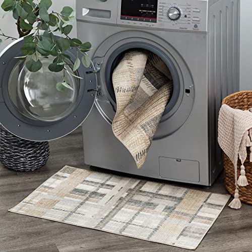 DECOMALL NELE Washable Door Mat 2x3, Modern Plaid Non-Slip Small Rugs for Entrance, Yellow 24x36 inch