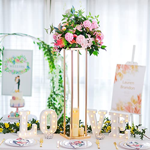 Wedding Centerpieces for Tables Vase Stand - 2 Pcs Gold Column Flower Stand, 31.5in Metal Tall Vases for Centerpieces, Geometric Flower Vase Rack for Wedding Decorations, Birthday, Event, Home Decor
