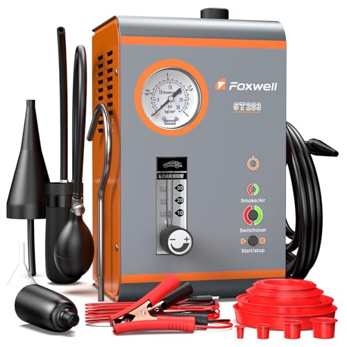 FOXWELL ST203 Smoke Machine Automotive EVAP Vacuum Exhaust Fuel Leak Tester with Built-in Air Pump, Pressure Gauge, Flow Meter, Auto Smoke Machine Leakage Diagnostic Detector Tools Kit for 12V Cars