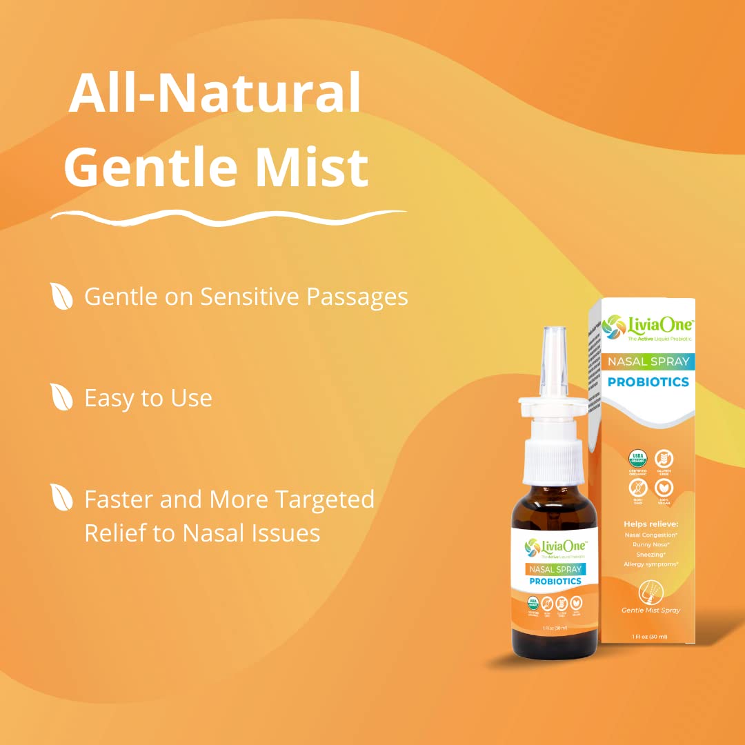 LiviaOne Probiotics Nasal Spray, All-Natural Sinus Relief, Helps with Allergies, Nasal Congestion, Runny Nose, and Sneezing, 1 Fl Oz (Pack of 1)