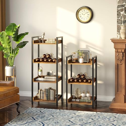 Rolanstar Bookshelf, 3-Tier Storage Rack, Narrow Corner Bookshelf, Display Wooden Shelves for Living Room, Bathroom, Balcony, Kitchen,Rustic Brown