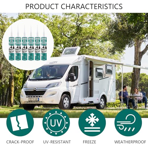 RV Roof Sealant,RV Silicone Sealant White, RV Self Leveling Lap Sealant, RV Caulking for Trailers, Motorhomes, Campers with Reliable and Long-Lasting Waterproof Sealing(4 Pack)