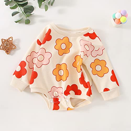 Kayotuas Baby Girl Crewneck Sweatshirt Romper Oversized Long Sleeve Flower Printing Bodysuit Cute Fall Clothes (Daisy Floral,0-6 Months)