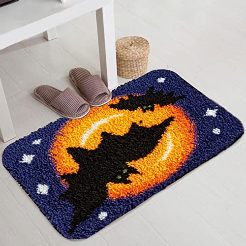 Ylkgogo Latch Hook Kits for Adults/Kids Crocheting Rug Pre-Printed Bat Canvas Embroidery Tapestry Needlework Home Decor 20.5" X 15"