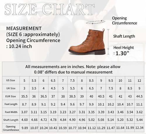 Vepose Women's 910 Ankle Boots, Low Heel Lace up Fashion Combat Booties, Cognac/Red Brown, Size 11 US(CJY910 Cognac 11)
