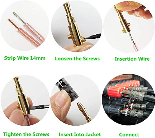 Goaycer Banana Plugs for Speaker Wire - 24K Gold Plated Banana Adapter Connector(6 Pairs/12 pcs)