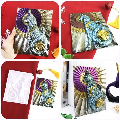 XYQHOAC Sunny Cat Resin Mold 3D Cat Animal Silicone Molds Large Wall Hanging Resin Mold Cat Epoxy Resin Mold Cat Molds for Epoxy Resin DIY Door Cabinets Home Decoration Gift (Cat Mold)
