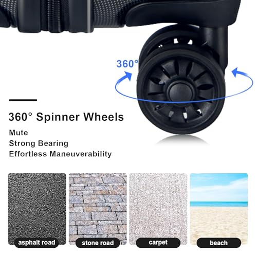 Speskiste 3 Piece Luggage Set, PC+ABS Lightweight Suitcase Sets with Spinner Wheels, Hardshell Luggage Sets with TSA Lock Black (20/24/28)