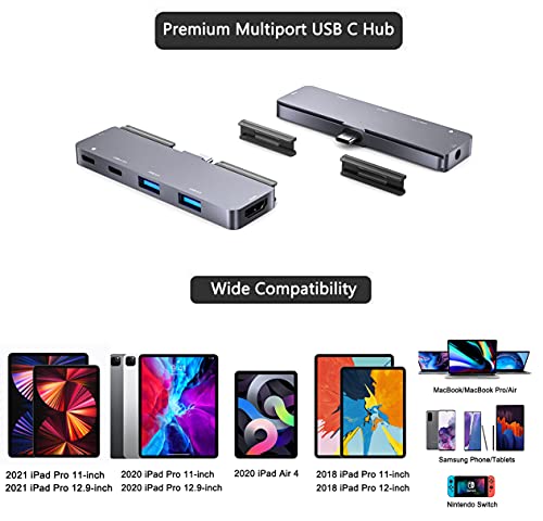 iPad Pro USB C Hub Adapter with 4K HDMI,3.5mm Jack,2 x USB3.0,PD 60W,USB C Data,SD/TF Card Slot,6in1 Adapter for M4 M2 M1 iPad Pro 11 12.9 2025-2018,iPad Air/Mini