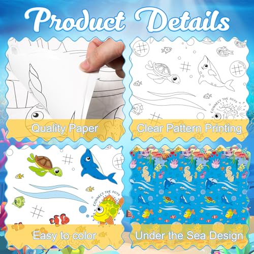 Remagr 3 Pieces Giant Ocean Coloring Poster Ocean Animals Coloring Paper Tablecloth Under The Sea Coloring Poster Table Cover for Classroom Birthday Activity Party Supplies, 54 x 108 Inches