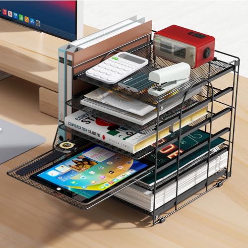 gianotter Desk Organizers and Accessories, 6-Tier Paper Organizer with Magazine rack, File Organizer for Desk, Office Desk Accessories & Workspace (Black)