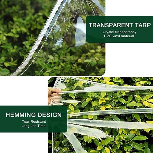 Clear Tarp with Grommets,3x6ft Transparent Heavy Duty Water Resistant Tarp Cover with Reinforced Edge,14Mil Thickened Tear Resistant PVC Vinyl Tarpaulin Enclosure for Patio,Porch and Outdoor
