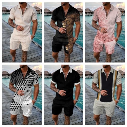 Size M Black Blue Mixed Mens Short Sets 2 Piece Outfits Polo Shirt Fashion Summer Tracksuits Casual Set Short Sleeve and Shorts Set for Men