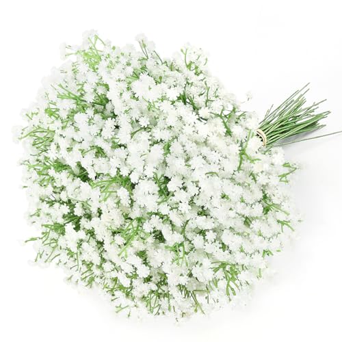 DEEMEI 15 PCS Babys Breath Artificial Flowers Fake Babys Breath Flowers Artificial Bulk White Gypsophila Bouquets Real Touch Faux Flowers for Wedding Floral Arrangement Party Home Decoration