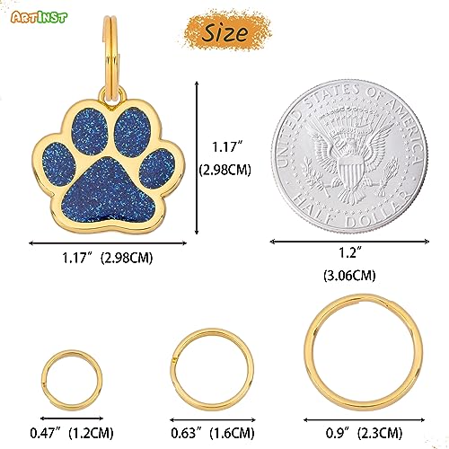 Artinst Dog Tag Personalized Custom Engraving Up to 5 Lines of Content for Your Pet's Name and Information Cute Paw Shaped Pet Id Tag (Blue)