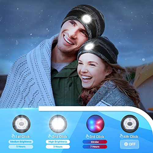 TAOCANTAO Beanie with Light Mens Gifts Unique - Stocking Stuffers for Women Men Rechargeable LED Knitted Beanie Hat for Grandpa Dad Him