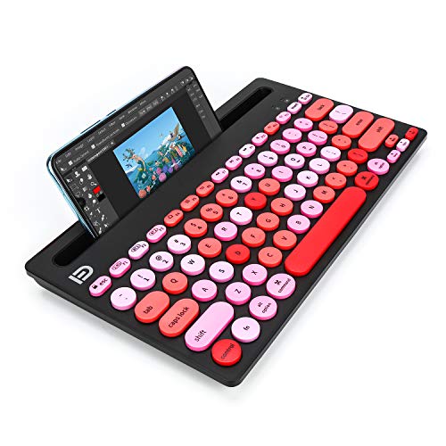 HUO JI Wireless Keyboard Multi-Device, Bluetooth and 2.4G Dual Mode for iPad, Switch to 3 Devices for Cellphone, Tablet, PC, Smart TV, iOS Android Windows, Black Pink