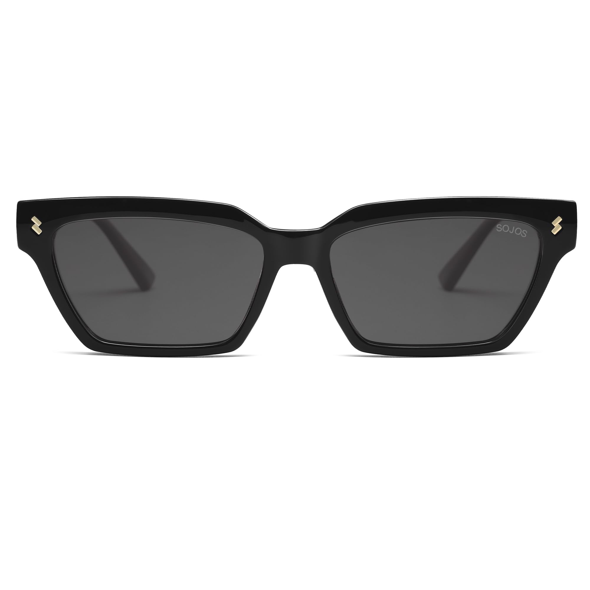 SOJOS Trendy Polarized Sunglasses Womens Men Retro Vintage 90s Cute Cat Eye Narrow Sun Glasses SJ2381 Black Frame Grey Lens
