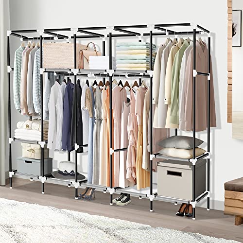 LOKEME Portable Closet, Great Size 82-Inch Portable Wardrobe with 5 Hanging Areas and 10 Storage Shelves, Black Portable Closets for Hanging Clothes, Extra Sturdy 25mm Steel Tube and Easy to Assemble
