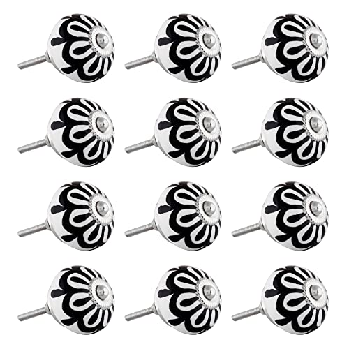 CLEENTABLE Set of 12 Ceramic Knobs Decorative Knobs for Home Kitchen Cabinet Cupboard Door Dresser Wardrobe Pulls Cabinet Knobs Ceramic Drawer Pull Kitchen Cupboard Pull Door Handle - White Silver