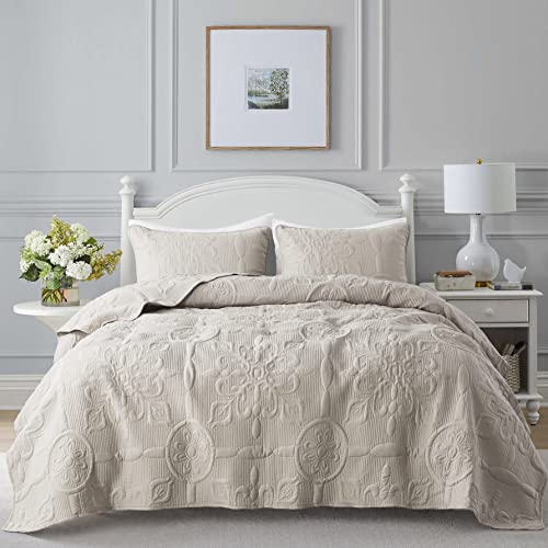 B2EVER Grey King Size Quilt Bedding Set with Pillow Sham, Ultra Soft Bedspread Coverlet, Lightweight Quilted Blanket Thin Comforter Bed Cover for All Season, 3 Piece, 104x90 inches