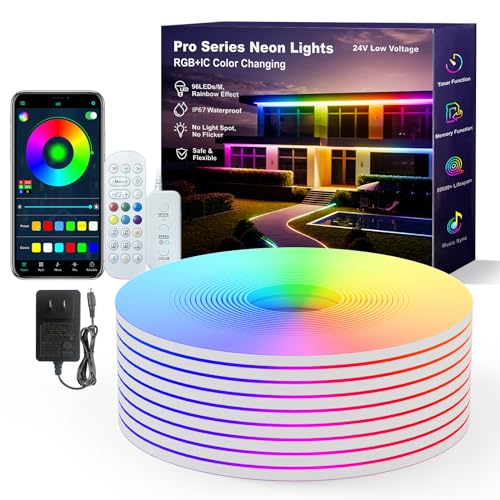 Ustarus Neon LED Strip Lights White Dimmable 20ft 24V 2700K-6500K, Rope Tape Light IP65 Waterproof with Remote, LED Ribbon for Kitchen Under Cabinet Bedroom Mirror Indoor Daylight Warm White