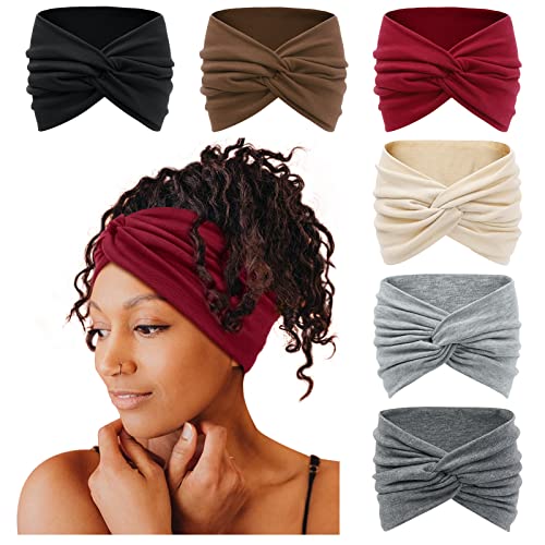 Tobeffect Wide Headbands for Women, Tie Dye Extra Large Turban Headband Boho Hairband Hair Twisted Knot Accessories, 6 Pack