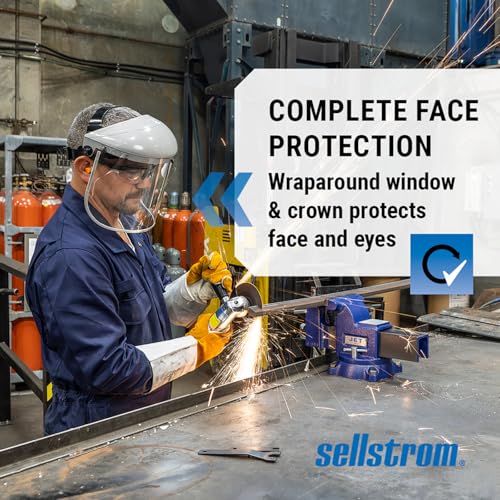 Sellstrom Advantage Face Shield - Lightweight Mask with Crown & Ratchet Headgear, for Work, Grinding, Cutting - ANSI Z87.1 - Clear Uncoated Polycarbonate Window