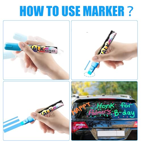 Celepen Window Chalk Markers for Cars Glass Washable, 8 Colors Jumbo Liquid Chalk Marker Pens with 10mm 3 in 1 Nib Wide Tip, Chalkboard Markers Car Window Paint Markers Pen for Auto, Mirror, Poster