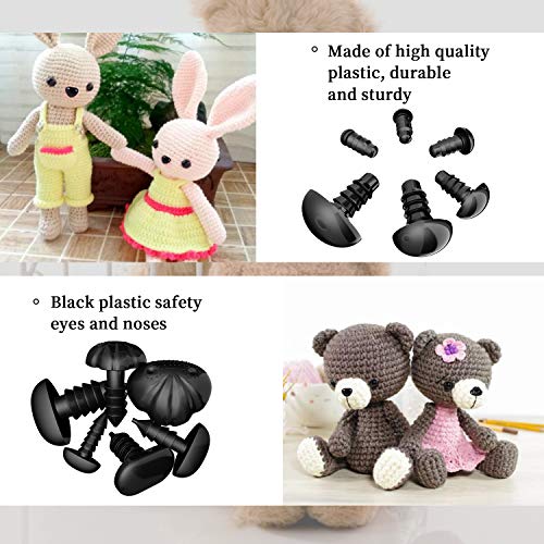 Safety Eyes and Noses, 172Pcs Large Safety Eyes for Amigurumi with Washers for Crochet/Dolls/Stuffed Animal(Black)