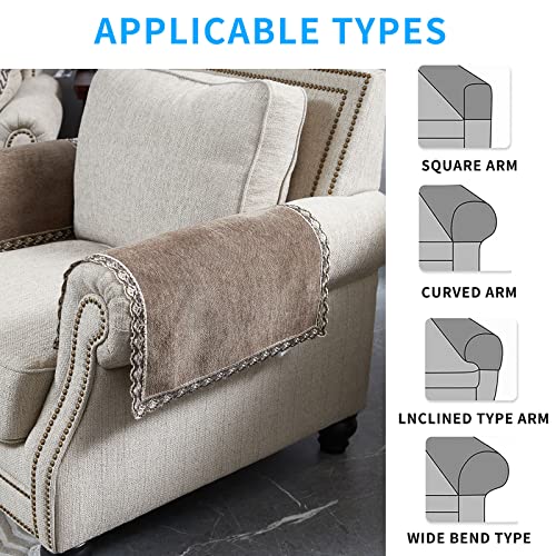 MINJIATEX Couch arm Covers, Non-Slip (2 pcs), Washable, for Living Room Recliner Chair, Protectors for Leather Sofa armrest slipcover, JYS-Beige