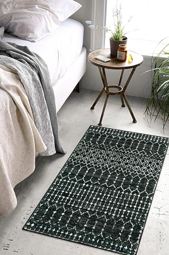 Lahome Moroccan Black Rug for Living Room - Washable Area Rug 5x7 Non-Slip Ultra-Thin Soft Bedroom Rugs Large Stain Resistant Dining Room Rugs, Geometric Print Modren Carpet Rug for Office Entryway