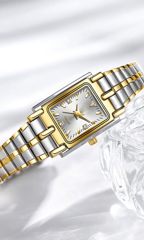 BESTKANG Men's Quartz Watch Waterproof Ultra-Thin Dress Rectangular Stainless Steel Watch (Silver)