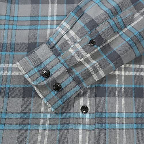 Dubinik® Mens Flannel Shirt Long Sleeve Plaid Flannel Shirt for Men Soft 100% Cotton Casual Button Down Shirts Regular Fit