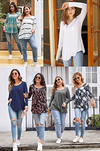 CATHY Fall Women Long Sleeve Casual Tunic Tops Loose Fit Dressy to Wear with Leggings Winter Elastic Shirts, XXL, Sun Flowers+Black