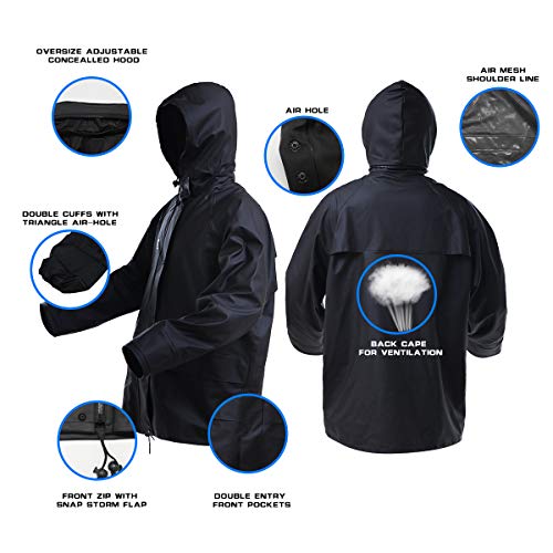 Rain Suits for Men Women Waterproof Heavy Duty Raincoat Fishing Rain Gear Jacket and Pants Hideaway Hood (Black, Small)