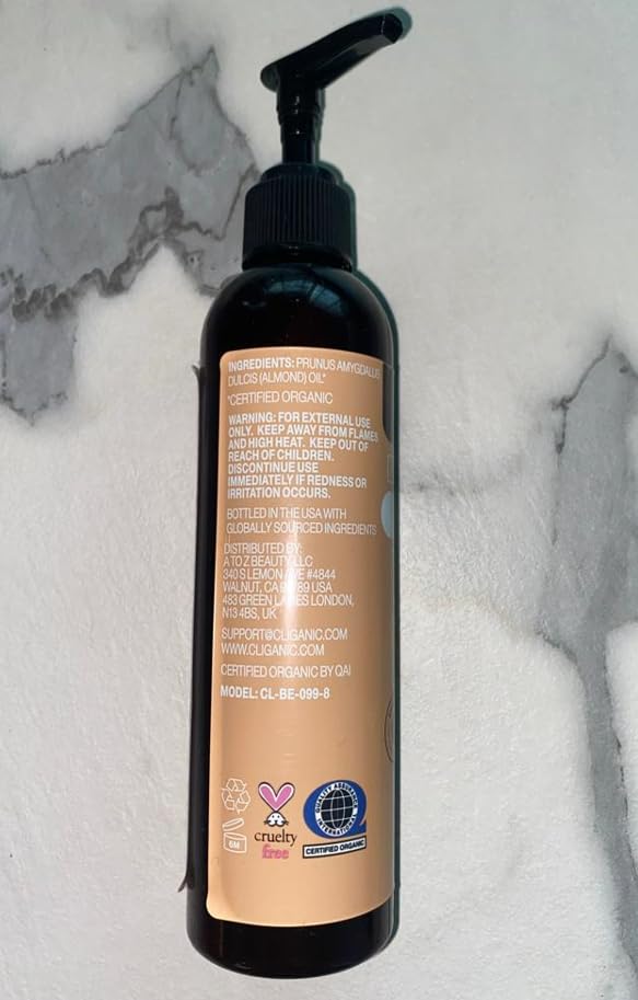 Cliganic Organic Sweet Almond Oil, 100% Pure (8oz) - for Skin & Hair, Nourishing Carrier Oil for Face & Body