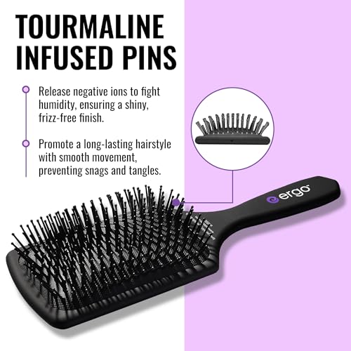 Ergo Ionic Paddle Hair Brush – Large Polishing Brush for Long-Lasting Shine, Detangling Brush for Wet & Dry Hair Care, Hair Styling Tool for Blow Drying (ER1000)
