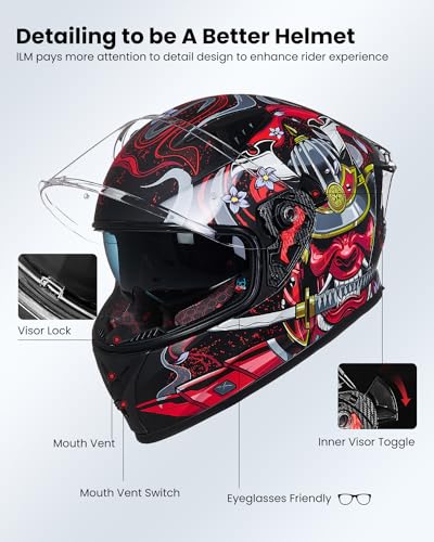 ILM Motorcycle Helmet Full Face with Pinlock Compatible Clear&Tinted Visors and Fins Street Bike Motocross Casco DOT Model Z501(White, Large)