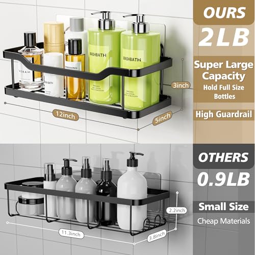 OMAIRA Shower Caddy, 2-Pack Adhesive Shower Organizer, No Drilling Rustproof 304 Stainless Steel Shower Shelves for Inside Shower & Bathroom Organizer, Matte Black (X-Large)