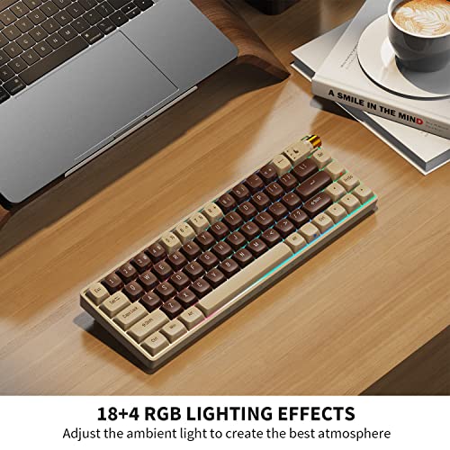 ROYALAXE 60 Percent Wireless Mechanical Keyboard, Gateron G Pro 3.0 Yellow Switch, Hot Swappable Wired/Bluetooth/2.4G Wireless Keyboard with RGB Light for Windows & Mac, PBT Keycaps, Lava Brown