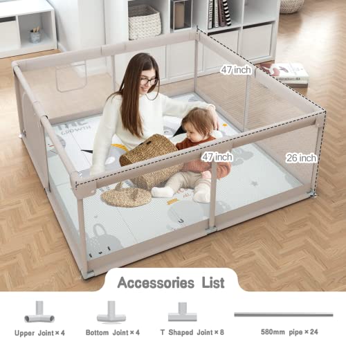 Baby Playpen,Playpen, Playpen for Babies and Toddlers, Play Pen for Kids, Play Pens for Babies and Toddlers for Apartment (47 * 47 inch Grey with mat)