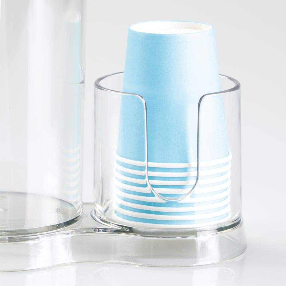 iDesign Mouthwash Dispenser Pump with Attached Paper Cup Holder Caddy, The Clarity Collection – 6.25” x 3.5” x 9.25”, Clear
