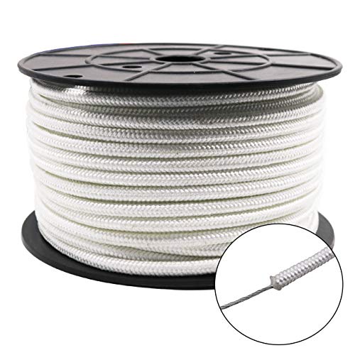 Amgate Wire Center Flagpole Rope 1/4" x 100 feet - Braided Polyester Line with Steel Center Marine Grade Flag Pole Halyard Rope