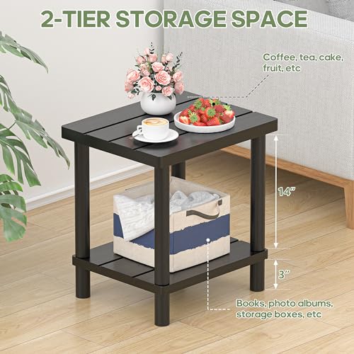 LEJANEOYE Outdoor Side Table, 2-Tier Small Outdoor Table for Patio, Adirondack Side Table for Outside or Indoor, Bamboo End Table for Pool, Porch, Weather Resistant Easy Maintenance