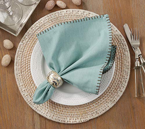 Saro Lifestyle Whip Stitched Design Napkin (Set of 4), Aqua, 20"