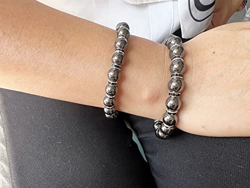 Magnetic Hematite Bracelet For Men And Women,8MM,Magnetic Bracelets With Rhinestones,Improve Sleep, Anti-Static,(Gold Zirconia,8MM)