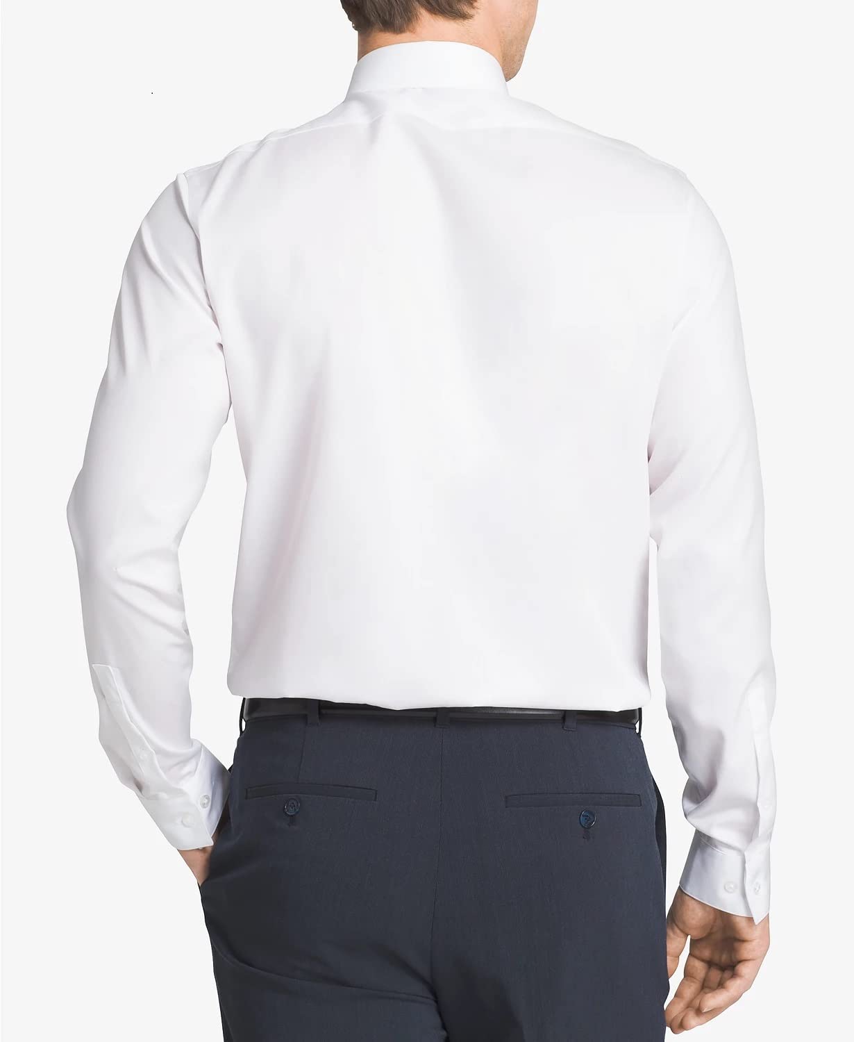 Calvin Klein Men's Dress Shirt Slim Fit Non Iron Herringbone Spread Collar, White, 15.5" Neck 32"-33" Sleeve