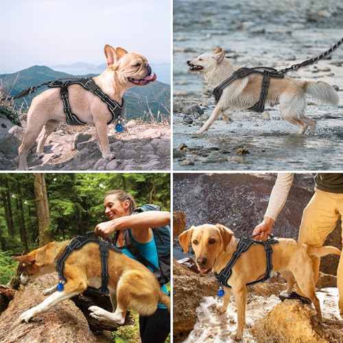Perperqer Dog Harness Black No Pull Y Shaped for Medium Sized Dog, Small to Large Dogs Reflective Adjustable Easy Walk Puppy Harnesses,Heavy Duty Girl Boy Pet Vest 3 Buckle with Handle & Light,S